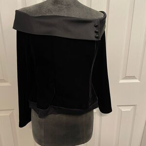 Alex Evenings Black Velvet Blouse With Satin Collar Size Petite Large